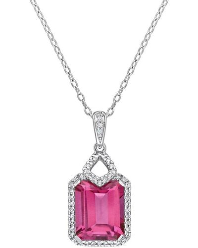 Rina Limor Silver 5.79 Ct. Tw. Diamond & Pink & White Topaz Halo Pendant Necklace