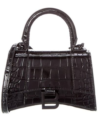 Balenciaga Hourglass Xs Croc-embossed Leather Top Handle Satchel - Black