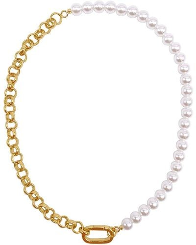 Adornia 14k Plated 6mm Pearl Half & Half Necklace - Metallic