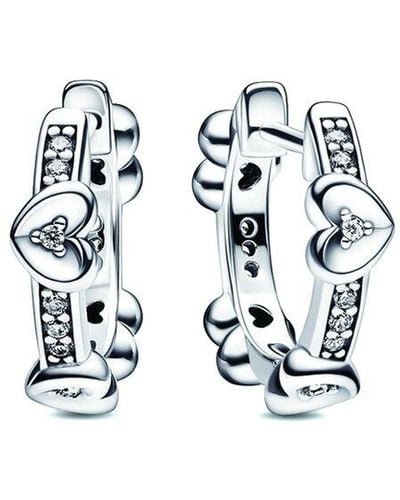 PANDORA Moments Silver Cz Radiant Sparkling Hearts Earrings - White
