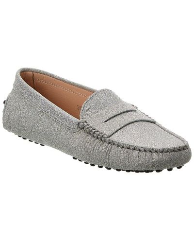 Tod's Gommini Glitter Leather Loafer - Gray