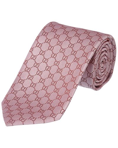 Gucci Pink Gg Pattern Silk Tie