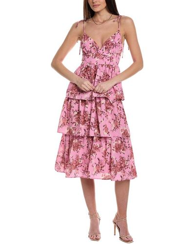 Line & Dot Bloom Midi Dress - Pink