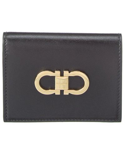Ferragamo Ferragamo Gancini Leather Compact Wallet - Black