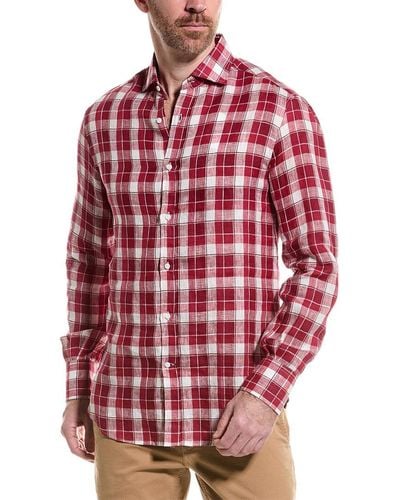 Brunello Cucinelli Slim Fit Linen-blend Shirt - Red