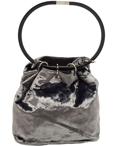 Gucci Velvet Ring Loop Handle Bucket Bag (Authentic Pre-Owned) - Grey