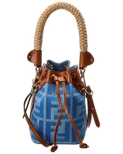 Fendi Mon Tresor Mini Denim & Leather Bucket Bag - Blue