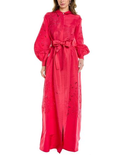 Carolina Herrera Eyelet Silk Trench Gown - Red
