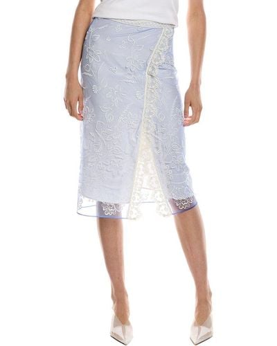 Burberry Tulle Floral Embroidered Silk-lined Skirt - Blue