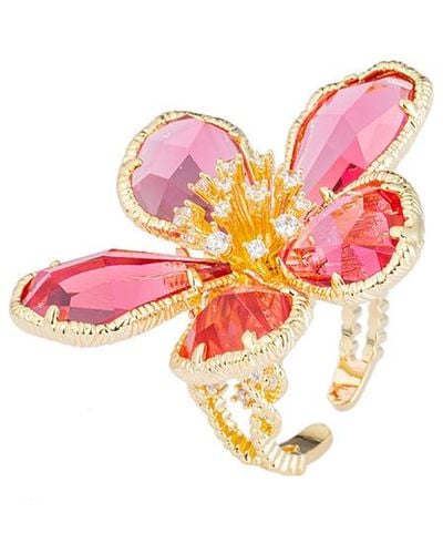 Eye Candy LA Luxe Collection Kobal Cz Crystal Flower Adjustable Ring - White
