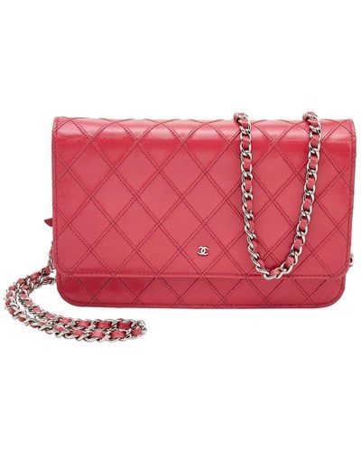 Chanel Quilted Leather Wallet On Chain (Authentic Pre-Owned) - Red