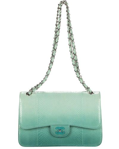 Chanel Limited Edition Python Leather Jumbo Double Flap Bag (Authentic Pre-Owned) - Green
