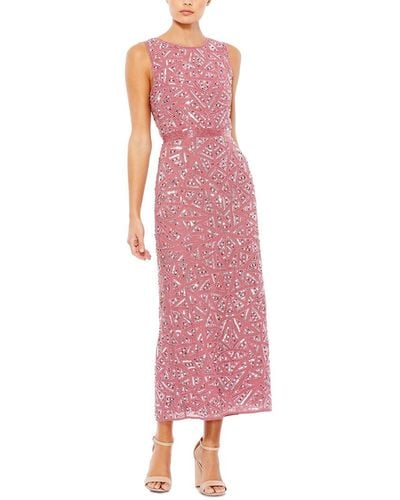 Mac Duggal Geometric Patterned Sequin Midi Dress - Pink