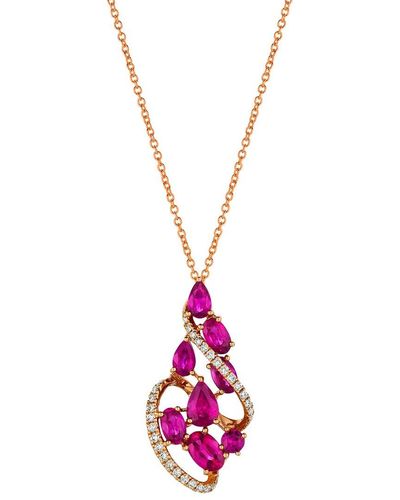 Le Vian Le Vian 14k Rose Gold 2.55 Ct. Tw. Diamond & Ruby Pendant Necklace - Pink