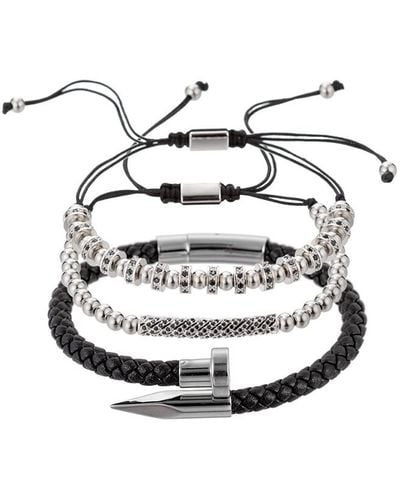 Eye Candy LA Luxe Collection Solomun 3 Piece Leather And Brass Beaded Bracelet Set - White