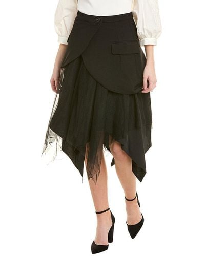 Gracia Mesh Contrast Asymmetrical Side Pocket A-line Skirt - Green