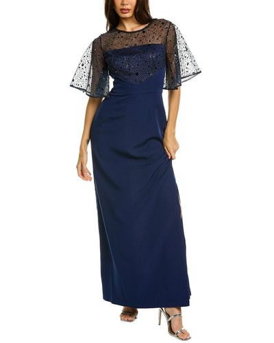 JS Collections Journee Flutter A-line Gown - Blue