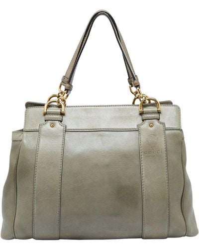 Gucci Leather Moss Smilla Tote (Authentic Pre-Owned) - Grey