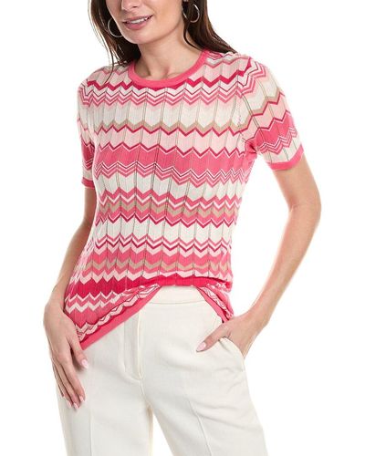 Anne Klein Chevron Cap Sleeve Sweater - Pink