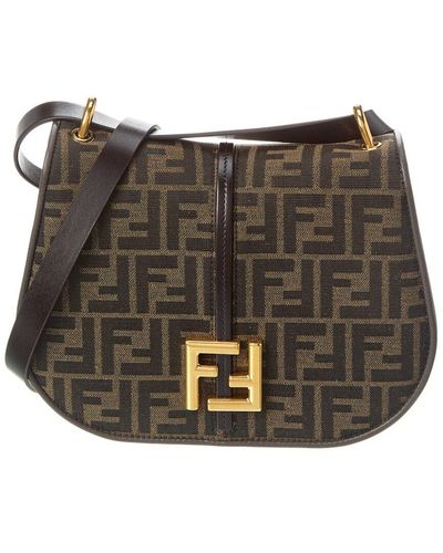 Fendi C'mon Medium Ff Jacquard & Leather Shoulder Bag - Black