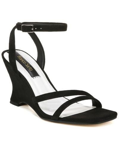 Franco Sarto Franca Open Toe Ankle Strap Wedge Heels - Black