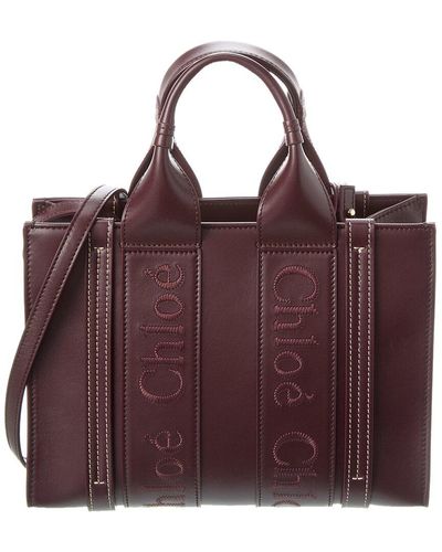 Chloé Woody Small Leather Tote - Purple