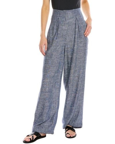 Max Studio Pleated Linen-blend Easy Pant - Blue