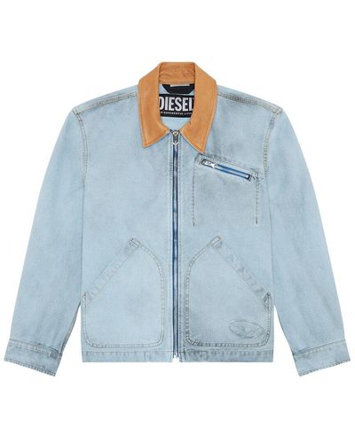 DIESEL Chart Leather-trim Jacket - Blue