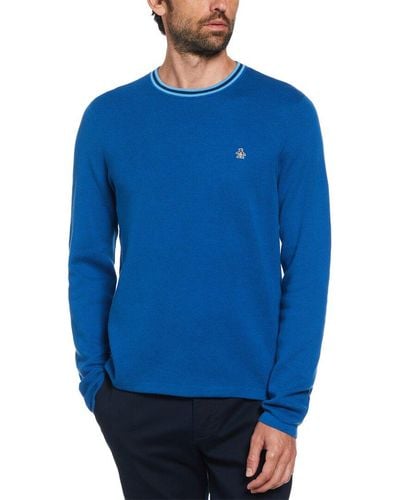 Original Penguin Cotton Tipped Collar Sweater - Blue