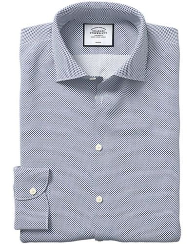 Charles Tyrwhitt Non-Iron Motif Print Classic Fit Business Collar Shirt - Blue