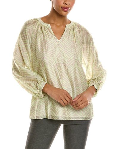 Lafayette 148 New York Printed Silk Blouse - Natural