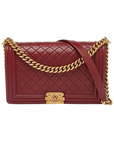Chanel Quilted Leather New Medium Boy Shoulder Bag (Authentic Pre-Owned) - Red