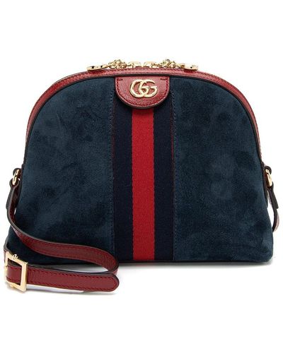 Gucci Leather & Suede Ophidia Dome Small Shoulder Bag (Authentic Pre-Owned) - Blue