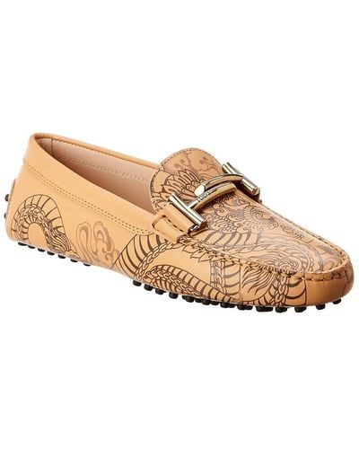 Tod's Tattoo Dragon Printed Leather Loafer - White
