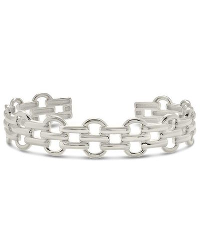 Sterling Forever Rhodium Plated Chain Cuff Bracelet - White