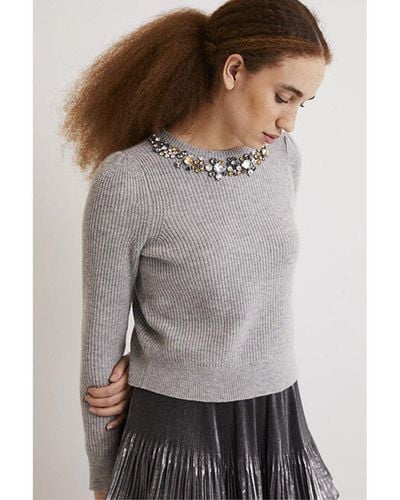 Boden Embellished Party Wool & Alpaca-blend Sweater - Gray