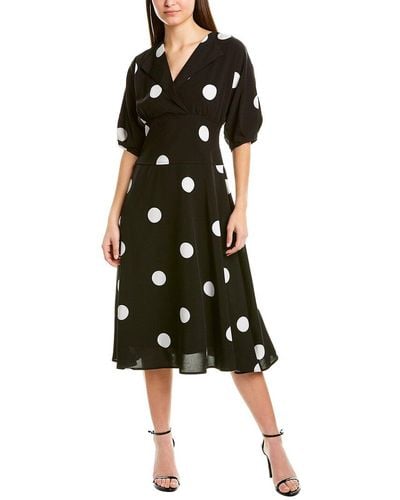 Gracia Low Collar Dot Pattern Flare Dress - Black