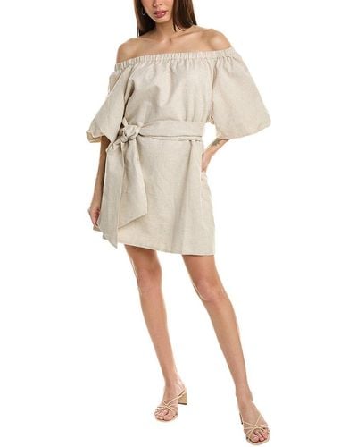 Beulah London Off-the-shoulder Linen-blend Mini Dress - Natural
