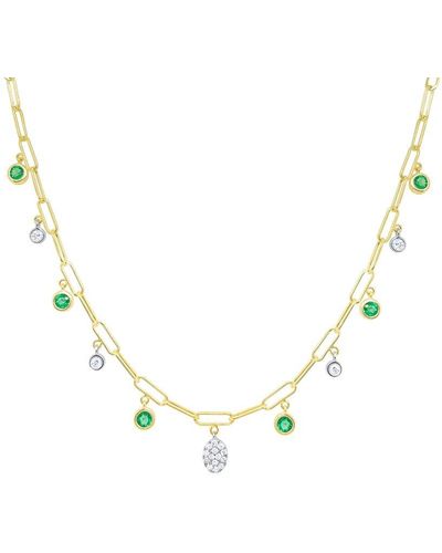 Meira T 14k 0.50 Ct. Tw. Diamond & Emerald Paperclip Necklace - Metallic