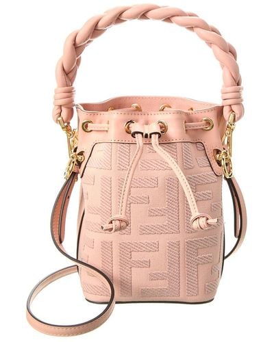 Fendi Mon Tresor Mini Canvas & Leather Bucket Bag - Pink
