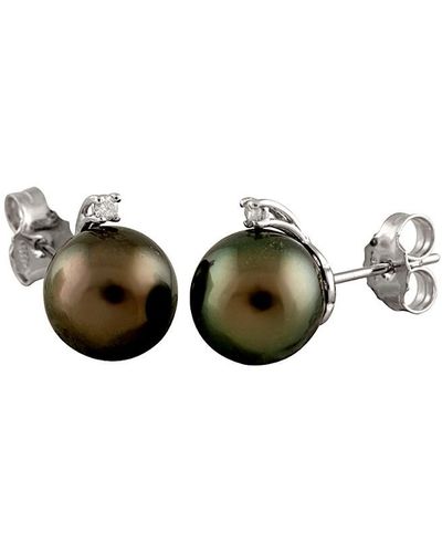 Masako Pearls Splendid Pearls 14k Diamond & 10-10.5mm Tahitian Pearl Earrings - Green