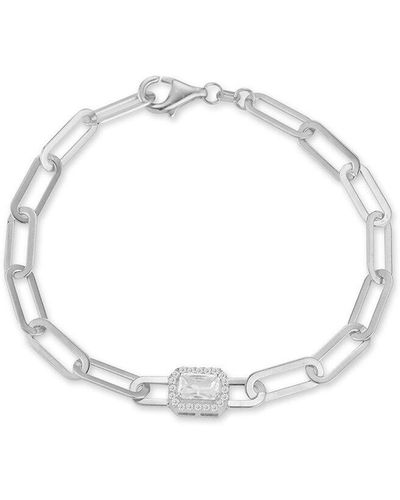 Glaze Jewelry Rhodium Plated Cz Link Bracelet - White