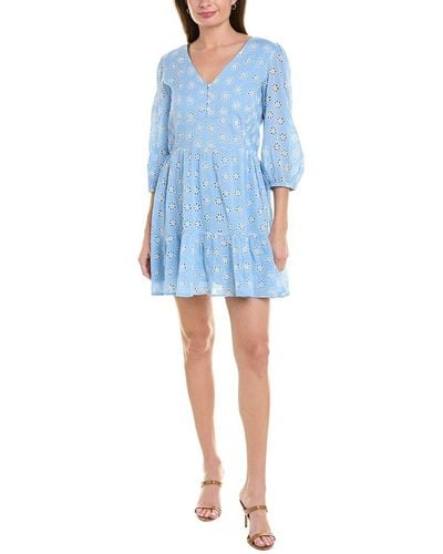 Sail To Sable Puff Sleeve Button Front Mini Dress - Blue