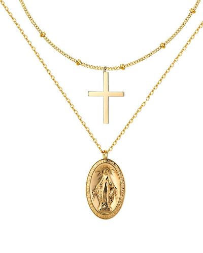Liv Oliver 18K Plated Layer Cross Necklace - Metallic