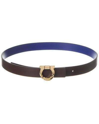 Ferragamo Gancini Torchon Reversible & Adjustable Leather Belt - Blue