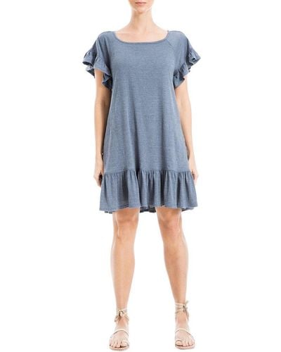 Max Studio Short Flutter Sleeve Short Dress With Ruffle Hem - Blue