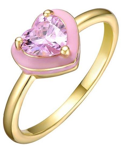 Rachel Glauber 14k Plated Cz Heart Ring - Pink