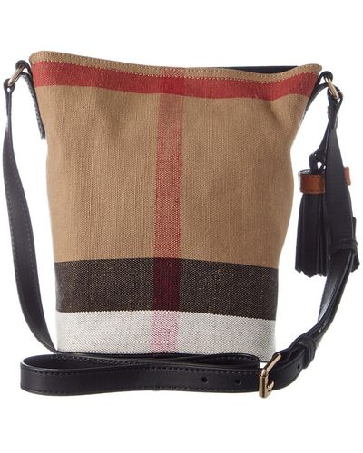 Burberry Ashby Small Canvas Check & Leather Bucket Bag - Natural