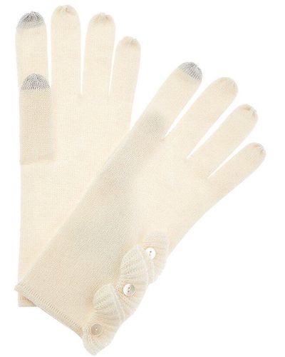 Forte Side Ruffle Cashmere Gloves - White