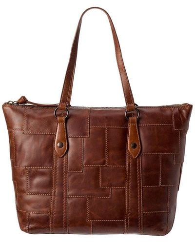 Frye Melissa Patchwork Zip Leather Shopper Tote - Brown